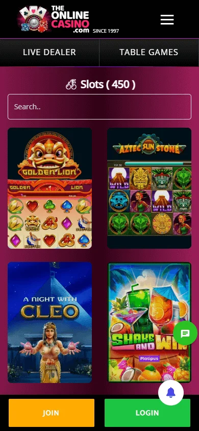 88 Casino games interface on a mobile device