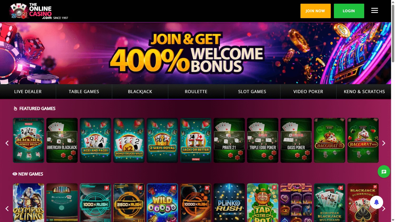 88 Casino home interface on desktop