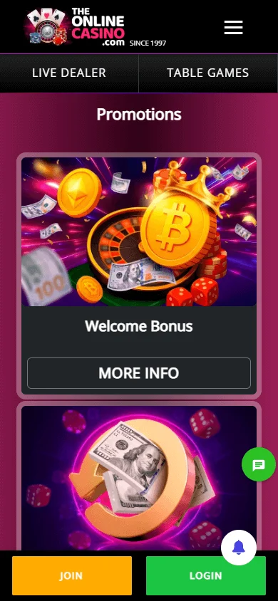 88 Casino promotions interface on a mobile device