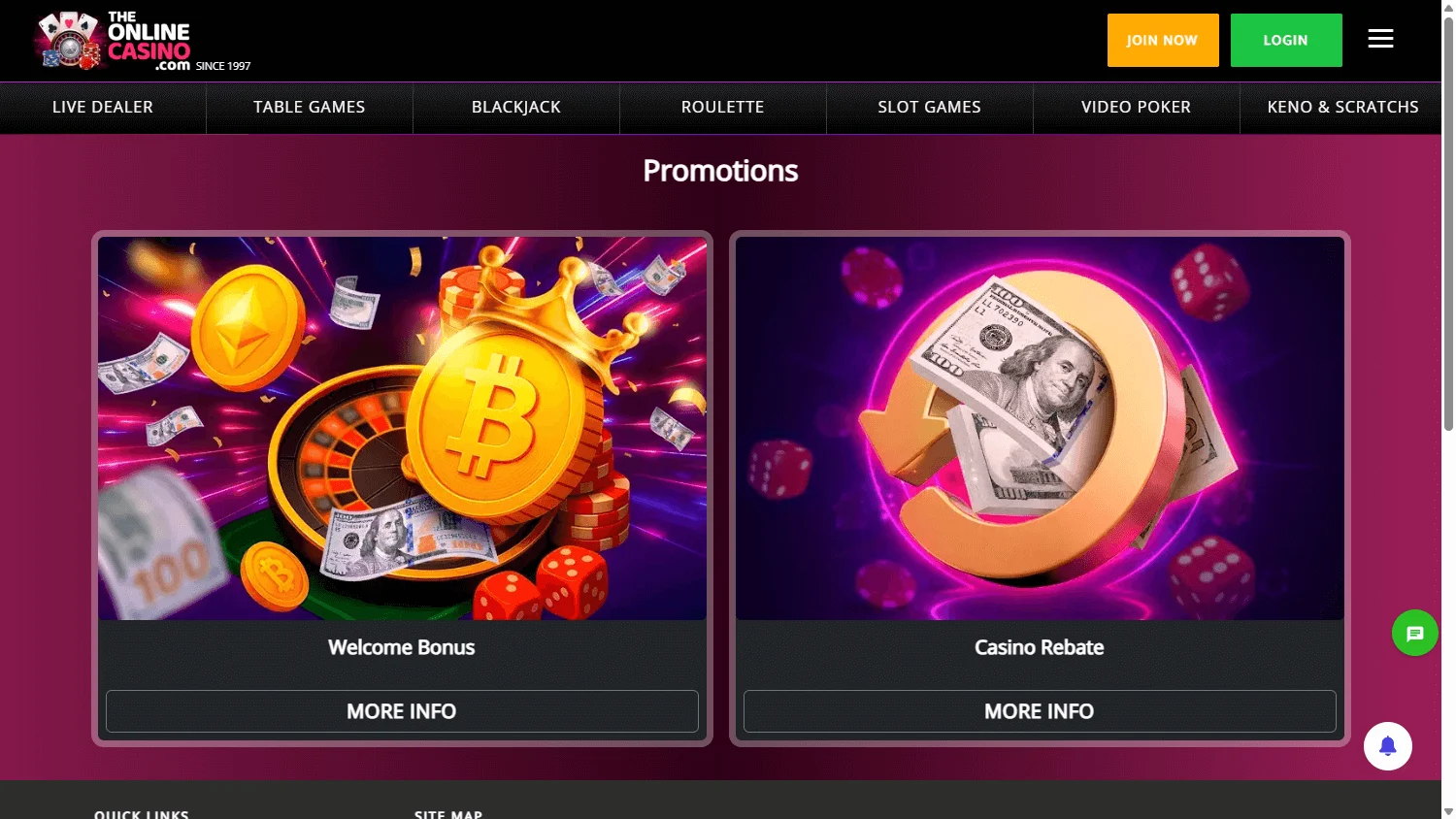 88 Casino promotions interface on desktop